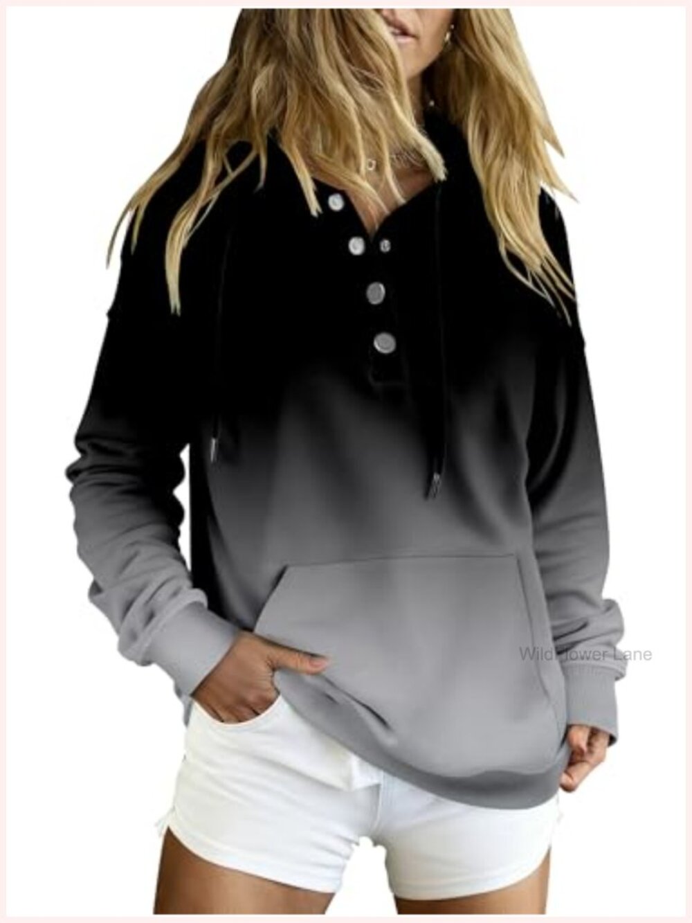 Women's Button Collar Oversize Hoodie Sweatshirt Pullover